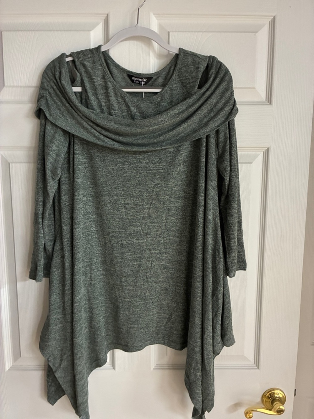 BloomChic Heathered Olive Green Draped Cold-Shoulder Top